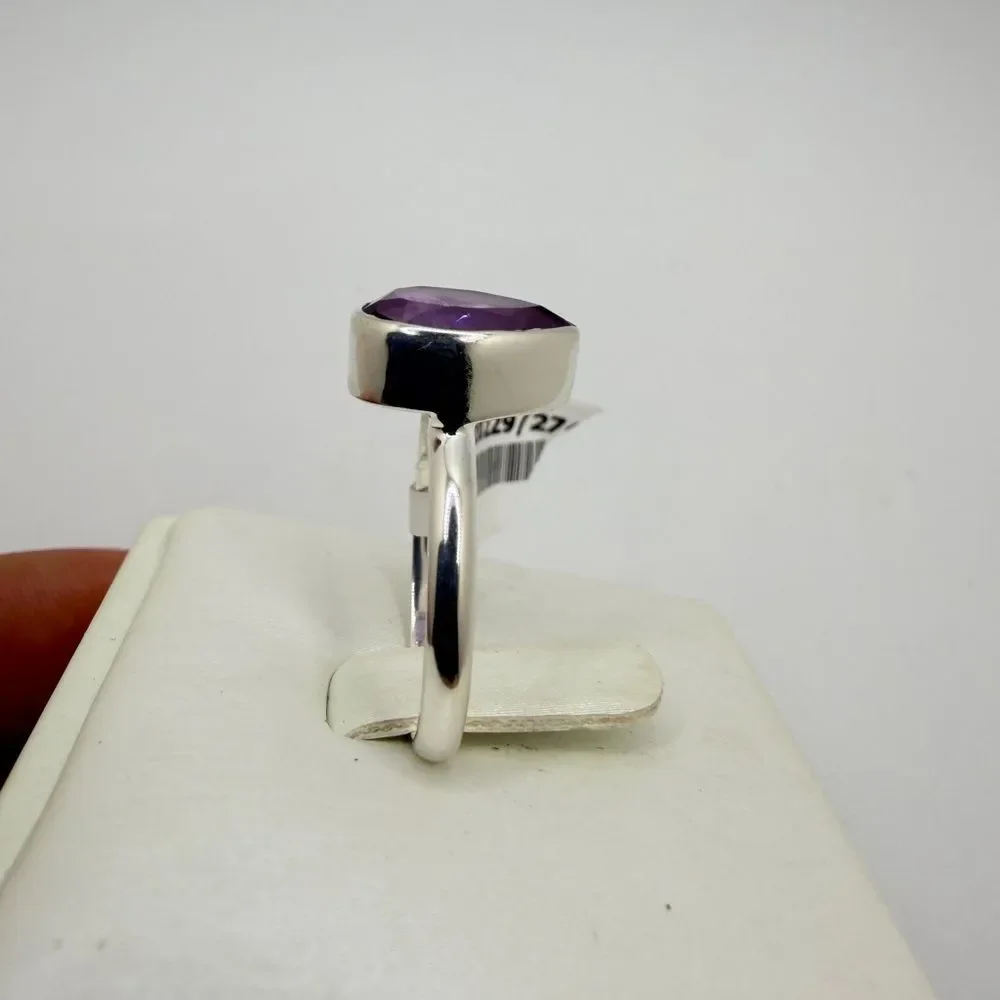 NWT 12x8mm‎ faceted pear cut AMETHYST solitaire ring in sterling silver!